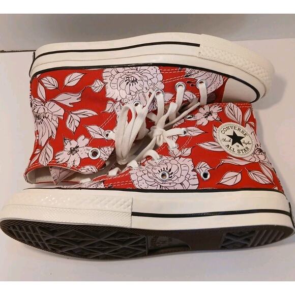 Converse Chuck Taylor All Star Hi Red With Pink Flowers Cherry Blossom Women's 6 - Picture 6 of 10